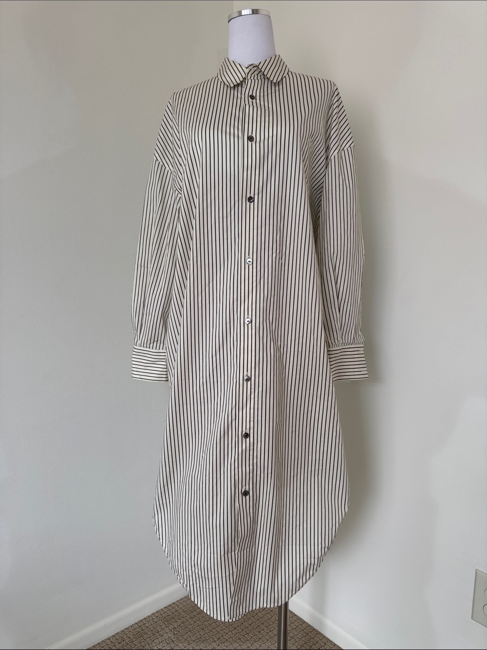 Few Moda x Ali Sisto Daniel Ash Striped Long Shirt Dress Medium Cream Brown